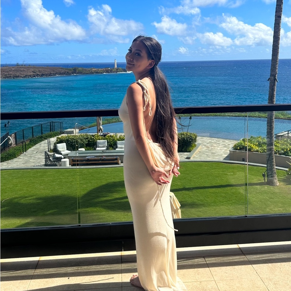 melani the label cream open back dress